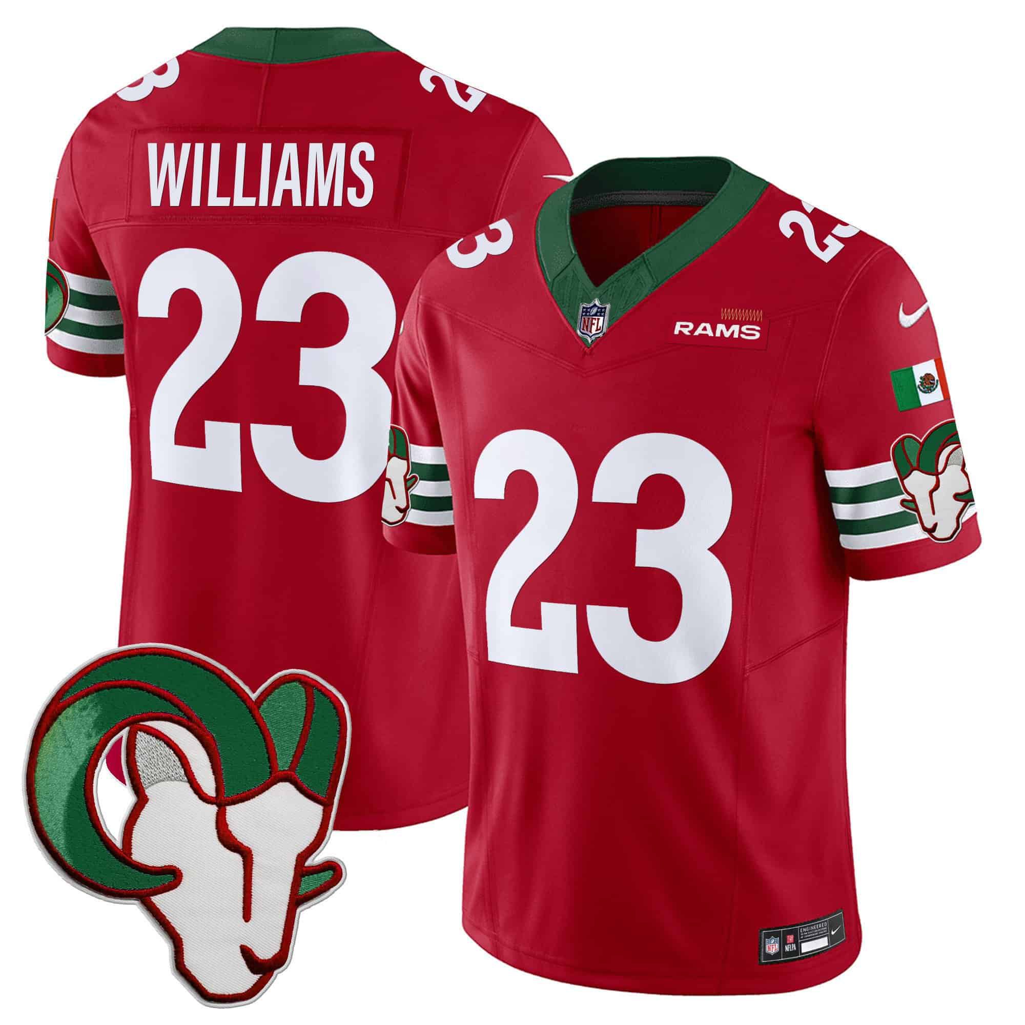 Men Los Angeles Rams 23 Williams Red 2024 Nike Mexico Vapor Limited NFL Jersey style 1